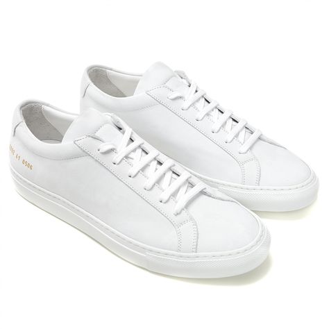 Leather Low-Top Sneaker, Common Projects Luxury Low-top White Leather Shoes, Classic White Leather Slip-on Sneakers, Leather Mid-top Sneakers With White Laces, White Leather Low-top Sneakers, Common Projects Achilles Low, White Leather Fade-resistant Sneakers, Common Projects Shoes, Common Projects Achilles, Common Projects Men