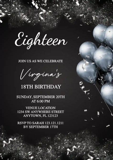 Birthday Invitations For 18th Birthday, Black Birthday Invitations Template, Birthday Preparation, Free Online Invitation Maker, Bday Invitation Card, 18th Birthday Invites, Unique Birthday Invitations, Freshers Party, Halloween Fits