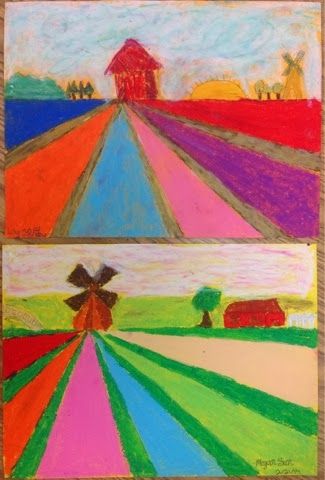 Mrs. Knight's Smartest Artists: Tulip fields of Holland in perspective Landscape Art For Kids, Van Gogh Art Lesson, Landscape Art Lessons, Art Docent, 4th Grade Art, 5th Grade Art, 3rd Grade Art, Art Premier, Art Lessons For Kids