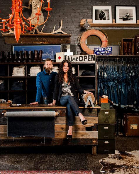 Preppy Interior, Boutique Store Displays, Store Aesthetic, Industrial Clothing, Imogene Willie, Ann Mashburn, Store Concept, Barbershop Design, Store Layout