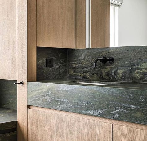 Verde Fusion Granite Stone Benchtop Kitchen, Green Granite Kitchen, Granite Benchtop, Green Granite Countertops, Green Marble Bathroom, Quartz Bathroom Countertops, Marble Benchtop, Natural Stone Bathroom, Quartz Bathroom