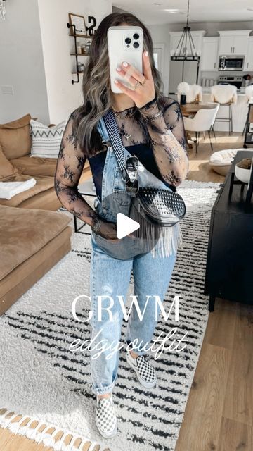 Meghan Sisco on Instagram: "you girls LOVED this look when I shared a glimpse of it on my stories last week 🙌🏼 so I had to share it to the feed as well 🖤  comment EDGY11 & I’ll send outfit details your way! *must be following in order to receive links & make sure your privacy settings allow new message from everyone — otherwise you can find everything on my LTK & my storefront (links in bio!)  #denimoverall #edgyoutfits #overalls #casualoutfitinspo #casualoutfit #outfitideasforyou #styleinspo | everyday style, outfit ideas, casual style, spring fashion, platform checkered vans, look for less lace top, spring OOTD" Platform Checkered Vans Outfit, Platform Checkered Vans, Meghan Sisco, Platform Vans Outfit, Checkered Vans Outfit, Outfits With Vans, Lace Undershirt, Outfit Ideas Casual, Spring Ootd