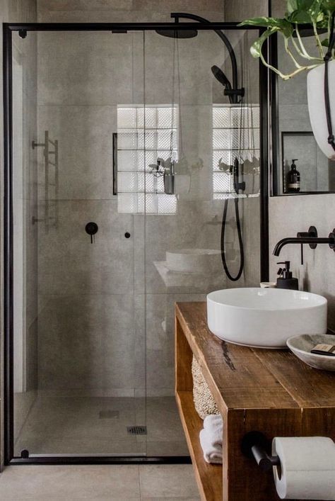 Drømme Bad, Makeover Kamar Mandi, Tile Interior, Industrial Style Bathroom, Bathroom Farmhouse, Farmhouse Tile, Industrial Bathroom, Hus Inspiration, Bilik Tidur