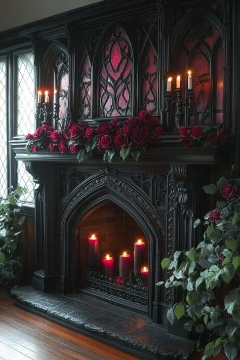 16 Moody Christmas Decor Ideas for a Super Cozy Holiday 20 Moody Christmas Decor, Lux Christmas, Gothic Xmas, Gothic Fireplace, Witchy Christmas, Home Sweet Haunted Home, Moody Christmas, Moody Lighting, Rustic Wreaths