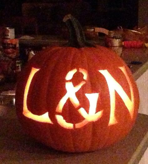 Initials of the engaged couple, carved in a pumpkin, for their fall engagement party! Everyone loved it! Wedding Pumpkin Carving Ideas, Cute Pumpkin Carving Ideas For Couples, Couples Pumpkin Carving, Couples Carved Pumpkins, Sunflower Pics, Fall Engagement Parties, Cute Pumpkin Carving, Couples Initials, Pumkin Carving