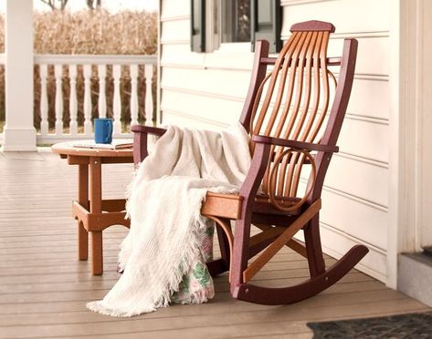 Imagine sitting out on the porch on a cool, early summer morning in a Poly Lumber Two-Piece Rocking Chair Set. The birds are chirping. There is a warm, gentle breeze. You're drinking your morning cup of coffee. Order yours today and make that your reality! #rockingchair #rockingchairset Amish Rocking Chairs, Rocking Chair Outdoor, Bentwood Rocker, Sunroom Furniture, Rocking Chair Porch, Vintage Porch, Beautiful Outdoor Living Spaces, Porch Rocker, Rocking Chair Set