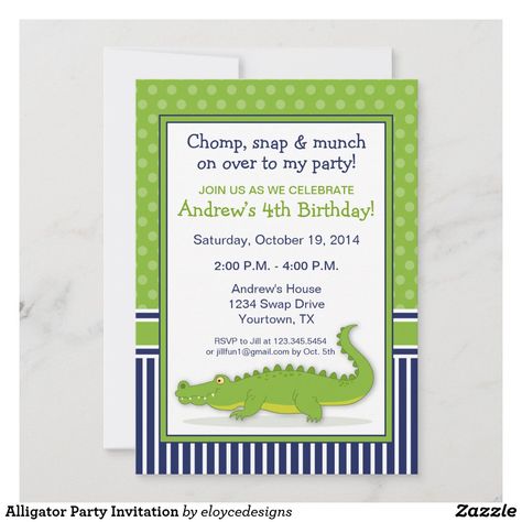 Alligator Party Invitation Alligator Birthday Party, Alligator Birthday Parties, Swamp Party, Alligator Party, Alligator Birthday, Reptile Party, Colored Envelopes, Envelope Liners, Childrens Party