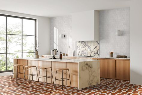 Should I tile my entire kitchen wall? Design experts give their verdict on half vs full wall backsplashes Full Wall Backsplash, Colours That Go With Grey, Kitchen Wall Design, Dimensional Tile, Taupe Walls, Beige Color Palette, Orange Color Palettes, Purple Color Palettes, Gold Color Palettes