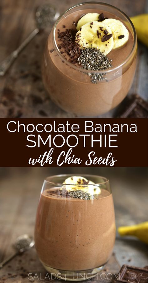 Smoothie With Chia Seeds, Chocolate Peanut Butter Banana Smoothie, Powdered Peanut Butter, Chia Seed Smoothie, Chocolate Banana Smoothie, Chocolate Almond Milk, Resep Smoothie, Peanut Butter Banana Smoothie, Healthy Afternoon Snacks