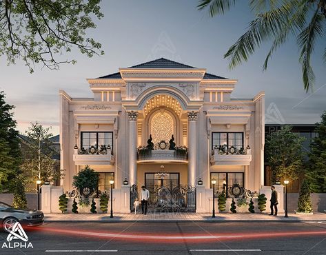 Exterior design Classic Villa Exterior, Classic Exterior Design, Classic Villa Design, Villa Exterior Design, Building Design Plan, Townhouse Exterior, Villa Project, Vray Render, Arsitektur Masjid