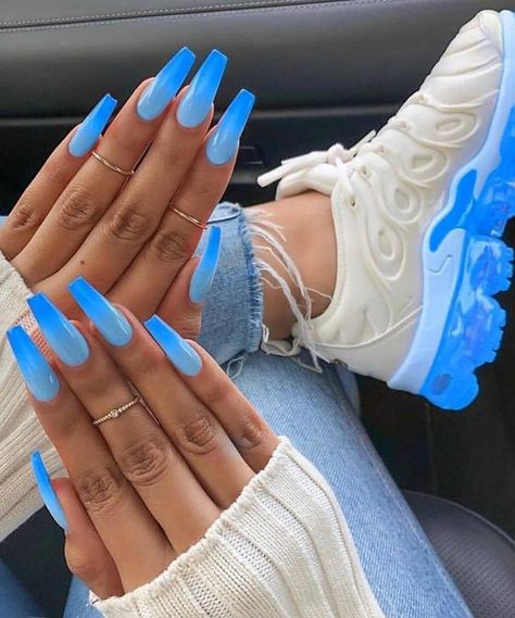 Use the eye shadows, hair accessories, nail polishes and more to slay on Halloween — then continue to slay (without looking spine-chilling) the rest of the year. Neon Blue Nails, Bright Summer Acrylic Nails, Trends Nails, Long Acrylic Nail Designs, Nails Trends, Blue Acrylic Nails, Cute Acrylic Nail Designs, Long Acrylic, Acrylic Coffin