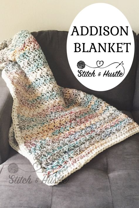 Addison Chunky Throw Blanket Free Crochet Pattern — Stitch & Hustle Single Bed Crochet Blanket Free Pattern, Crochet Lapghans Free Patterns Easy, Crochet Throw Blanket Pattern Free, Crochet Throw Pattern Free, Crochet Chunky Blanket, Chunky Wool Crochet, Easy Crochet Patterns Free Beginners, Chunky Throw Blanket, Chunky Yarn Crochet Pattern