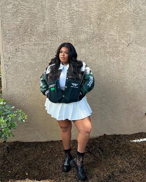 Loafers and mini skirts all spring ‘24🐛✨| @FashionNovaCurve Skirt: “When Good Meets Bad Pleated Micro Mini Skort” • • • • • • • • • • #plussizefashion #plussizestyle #plussizeoutfits #springstyle #styleinspo #springfashion #explorepage #fashionnovacurve #plussizeblogger | Plus size fashion, curvy fashion,fashion inspiration, explore page, outfit inspo, mini skirt, mini skort, letterman’s jacket outfits, loafers Black Pleated Skirt Outfit Curvy, How To Style Pleated Skirt Plus Size, Mini Skirt Plus Size Outfit, Pleated Mini Skirt Outfit Plus Size, Plus Size Pleated Skirt Outfits, Black Mini Skirt Plus Size, Outfit Inspo Mini Skirt, Fashion Nova Curve, Fashion Curvy