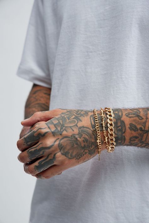 . Perfect for any occasion, this set features a stylish bracelet with a matching necklace. #mensjewelry #mensfashion #mensaccessories #giftideas Men’s Ring Aesthetic, Men Wrist Accessories, Man Jewelry Aesthetic, Gold Accessories Men, Bracelet Stack Men, Men’s Accessories, Men Accessories Aesthetic, Mens Jewelry Aesthetic, Iced Chain