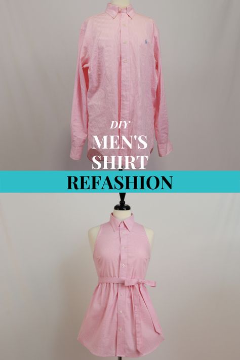 Upcycling Mens Dress Shirts, Mens Shirt To Dress Diy, Men’s Shirt Refashion, Mens Shirt Into Dress, Refashion Mens Shirt, Upcycle Mens Dress Shirt For Women, Repurpose Shirt, Upcycle Tee Shirts, Mens Shirt To Dress