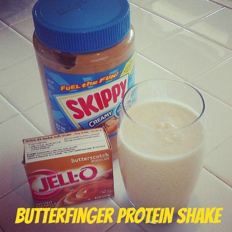 This is my absolute favorite way to drink a protein shake.  So many of the pre-flavored protein powders just have a nasty after-taste so I prefer to buy plain vanilla protein powder and make up my own recipes. To Make this shake just blend together: 1 cup ice 8 oz water 1 scoup Vanilla Protein … Butterfinger Shake, Pancakes Protein, Premier Protein Shakes, Herbalife Shake Recipes, Bariatric Diet, Protein Smoothies, Protein Shake Smoothie, Bariatric Eating, Premier Protein