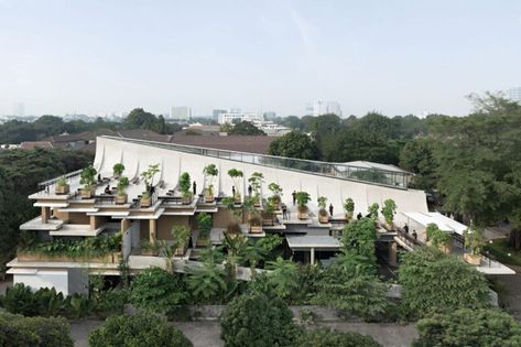 RAD+ar completes multi-leveled commercial garden in indonesia Research Building, Mexico City Restaurants, Tropical Elements, Interesting Architecture, Rooftop Design, Street Trees, Concrete Roof, Landscape And Urbanism, Zaha Hadid Architects