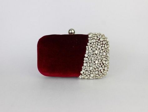 Bridal clutch in maroon with Half n half velvet Wedding Clutch, Bridal Clutch, Vintage Rentals, Event Styling, Bridal Accessories, Sling Bag, Fascinator, Clutches, Modern Style