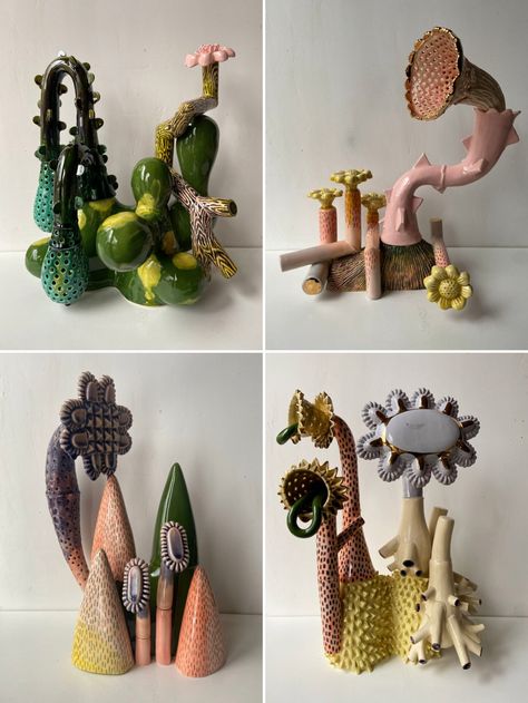 Funky Sculpture Art, Ceramic Plant Sculpture, Ceramics 2 Projects, Ceramic Fine Art, Large Ceramic Sculptures, Ceramics Surrealism, Asymmetrical Ceramics, Pop Art Ceramics, Nature Inspired Ceramics