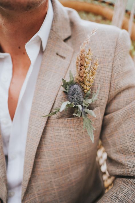 Buttonhole Groom Flowers Wheat Grass Naked Tipi Wedding Ideas Holly Rose Stones #Buttonhole #Groom #Flowers #Wheat #Grass #Wedding Bohemian Suit Wedding, Groom Suit Flower, Wedding Groom Ideas, Stone Wedding Suit, Stone Suit Wedding, Whimsical Wedding Groom, Whimsical Groom Attire, Tipi Wedding Flowers, Grooms Suit Ideas