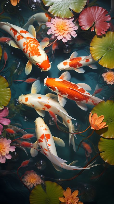 📌 What's wrong with this picture? 📌 Water Animals Aesthetic, Goldfish Wallpaper, Pond Drawing, Animals Aesthetic, Fish Background, Koi Painting, Koi Fish Drawing, Pond Painting, Koi Art