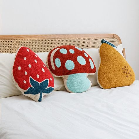 Mushroom Pillow, Trendy Bedding, Fluffy Cushions, Cozy Throw Pillows, Cozy Pillow, Mushroom Design, Nursery Pillows, Pillow Collection, Colorful Pillows