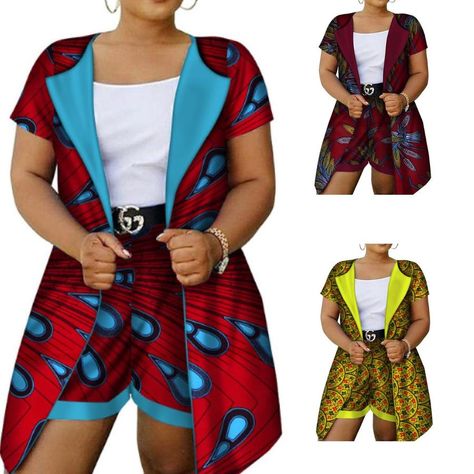 African Clothing For Women Top-Shorts Set  Dashiki Cotton Wax Print For Ladies Ankara Short And Top For Ladies, Kitenge Designs, Traditional African Clothing, African Print Tops, African Print Clothing, Afrikaanse Mode, African Fashion Ankara, African Shirts, African Fashion Modern