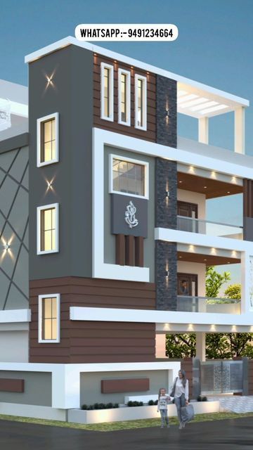 Front Elevation Designs G+2 East Facing, Third Floor House Design, G 2 Front Elevation Design Modern, G 3 Front Elevation Design Latest, East Facing House Elevation, 3 Floors Building Elevation Modern, G 2 Elevation Design, Elevation Colours, Elevation House