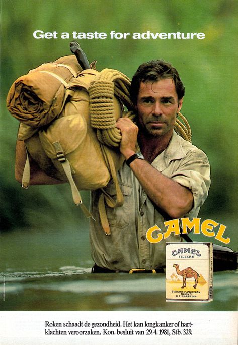 80s Commercials, Mustache Man, Camel Trophy, Vintage Safari, Vintage Poster Design, Modern Men, Adventure Aesthetic, Retro Advertising, Best Ads