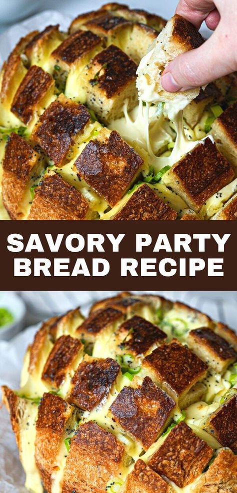 Elevate your party snacks with our Savory Party Bread Recipe, a delicious twist on traditional bread that's stuffed with savory goodness and baked to perfection. For an array of crowd-pleasing recipes that will make your gatherings even more memorable, be sure to follow us and stay tuned for more culinary inspiration! Savory Quick Bread Recipes Easy, Party Bread Recipes, Savory Squash Bread, Savory Zuchinis Bread Recipe, Savory Party Bread, Food And Wine Pull Apart Rosemary Bread, Emergency Bread, Italian Breads, Savory Baking Recipes