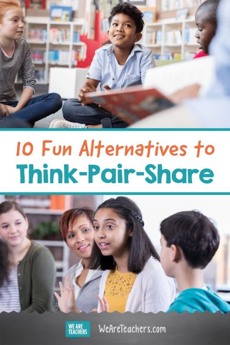 10 Fun Alternatives to Think-Pair-Share. Kids need to talk to learn. These structured discussion techniques are fun and mix things up from the usual think, pair, share tactic. #inspirational #teaching #teacher #classroommanagement Classroom Discussion Activities, Think Pair Share Activities, Study Skills Activities, Classroom Systems, Academic Conversations, Cooperative Learning Strategies, Think Pair Share, Differentiation Strategies, Early Childhood Education Resources