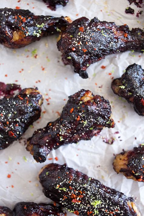 These wild blueberry bbq chicken wings are basted with a homemade wild blueberry honey bbq sauce and grilled to perfection. These are a new summertime treat! Blueberry Honey, Blueberry Chicken, Barbecue Chicken Wings, Bbq Chicken Wings, Honey Bbq Sauce, Honey Bbq, Wing Sauce, Blueberry Recipes, Wild Blueberries