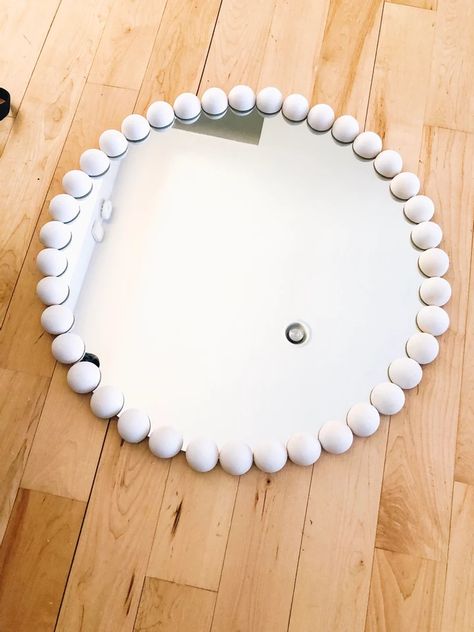 Pottery Barn Mirror Hack, Mirror Upcycle, Barn Mirror, Pottery Barn Hacks, Pottery Barn Mirror, Upcycle Mirror, Girly Bathroom, Beaded Mirror, Mirror Makeover