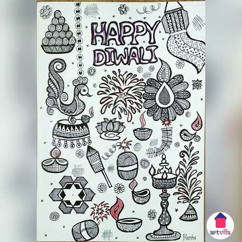 On this auspicious festival of lights may the glow of your joy prosperity and happiness illuminates your life and your home. Wishing you a very happy Diwali #zentangle #zentangleDiwali #happydiwali #deepawali #aFestivalFullOfSweetChildhoodMemories #VictoryOfGoodOverEvil #FestivalOfLights #HeartFullOfJoy #doodle  #zentangleart #zenart #coloringpages #doodleart #art #artist #artistofinstagram #drawing #sketching #marker #peace #instaart #instagood #artismeditation #artisrelaxation #picoftheday #ar Diwali Sketch Drawing, Dhanteras Greetings, Diy Diwali Cards, Diwali Drawing Ideas, Diwali Arts, Green Diwali, Diwali Dhanteras, Diwali Drawing