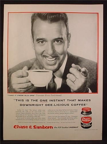 Tennessee  Ernie  Ford  coffee ad Wall Art Cafe, Celebrity Endorsement, Tennessee Ernie Ford, Vintage Drinks, Coffee Tumblr, Coffee Vintage, Coffee Tattoos, Art Cafe, Coffee Wallpaper