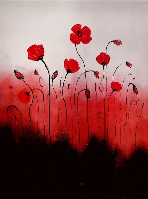 ACcrylic Painting on Canvas - Red Poppies - Flower painting Tutorial Red Poppies Drawing, Red Floral Painting, Red Easy Paintings, Red Painting Ideas On Canvas, Poppy Flower Painting Acrylics, Painting Ideas On Canvas Red, Red Canvas Painting Ideas, Red Poppy Drawing, Red Poppies Painting