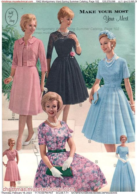 1962 Montgomery Ward Spring Summer Catalog, Page 102 - Catalogs & Wishbooks Early 60s Fashion, 1962 Fashion, 1960s Fashion Women, 60’s Fashion, 60s Women, 1960 Fashion, Fashion 50s, 1960s Outfits, Fashion 1960s