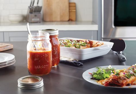 Enchilada Sauce Canning Recipe | Ball® & Kerr® Fresh Preserving Enchilada Sauce Canning Recipe, Enchilada Sauce Canning, Canning Enchilada Sauce, Crafting Storage, Canning And Preserving, Recipes With Enchilada Sauce, Canning Recipe, Enamel Dutch Oven, Canning Food Preservation