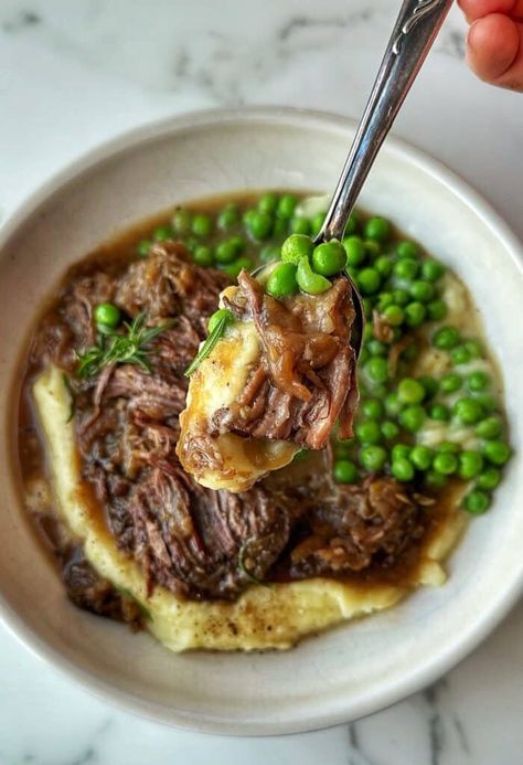 French Onion Pot Roast - Simple Bites French Onion Pot Roast Instant Pot, Pot Roast Onion Soup Mix Crock, French Onion Beef Stew, French Onion Pot Roast, Themed Recipes, Crockpot Recipes Beef Stew, Roasted Onions, Roasted Mushrooms, Pot Roast Recipes