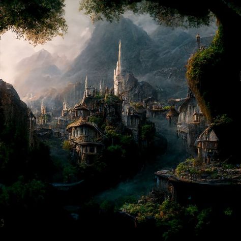 Elvish City, Lotr Elvish, Tolkien Elvish, Elven City, Earth City, Fantasy Village, Tolkien Elves, Goddess Aesthetic, Iphone Wallpaper Classy