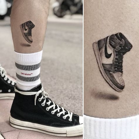 Jordan Shoe Tattoo, Jordan 1 Tattoo, Trainer Tattoo, Nike Tattoo, Jordan Tattoo, Shoe Tattoo, Revelation Tattoo, Tattoo Samples, Shoe Tattoos