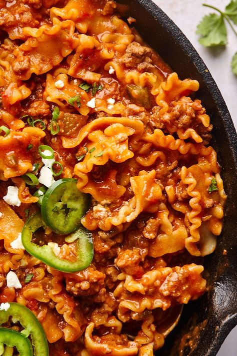 This Mexican Pasta or Taco Pasta makes for a   cheesy and very very meaty dinner option that is easy to make! It’s like   an amped up Mexican style hamburger helper. Mexican Pasta Recipes, Taco Pasta Recipes, Chorizo Pasta, Mexican Pasta, Hamburger Helper Recipes, Mexican Chorizo, Taco Pasta, Hamburger Helper, Mango Recipes