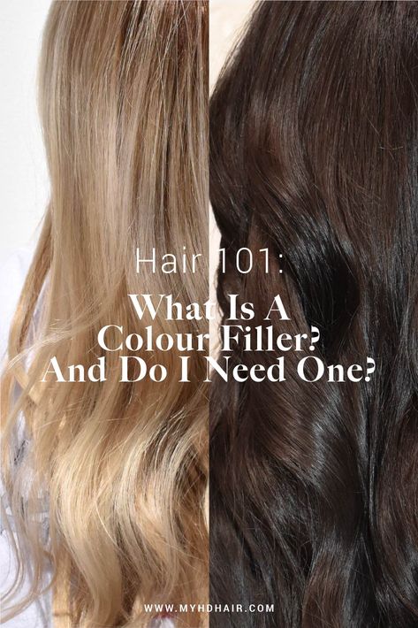 What Is A Hair Colour filler?  A Colour filler is like the cream in an Oreo—it's an intermediate Hair Colour applied before your Brunette Shade.   👇  Keep reading to find out more 👇 Color Filler For Hair, Blonde To Brunette, Hair Filler, Hair 101, Beige Blonde, Chocolate Brown Colour, Motion Graphics Design, Color Your Hair, Golden Blonde