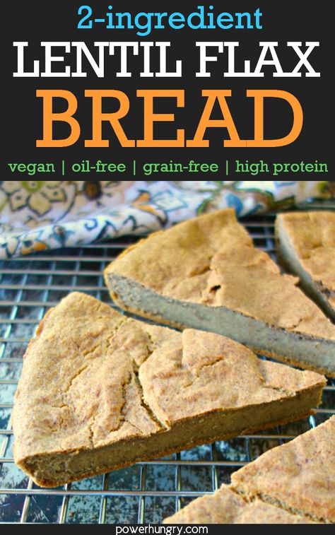 Craving bread? Then head to the pantry and grab a bag of lentils to make my rustic, 2-ingredient lentil flax bread ! It is vegan, oil-free, high in protein (8.5 g per wedge), gluten-free, and ready in under an hour. #grainfree #vegan #glutenfree #bread #oilfree #2ingredients #lentils #flax #skilletbread #flatbread #cleaneating #cleaneats #wholefood #highprotein #proteinbread #grainfreebread #highfiber #easy #easyrecipe #yeastfree Flax Cookies, Lentil Sandwich, Flax Bread, Lentil Bread, Glutenfree Bread, Lentils Recipes, Flaxseed Bread, Yeast Baking, Vegan Breads