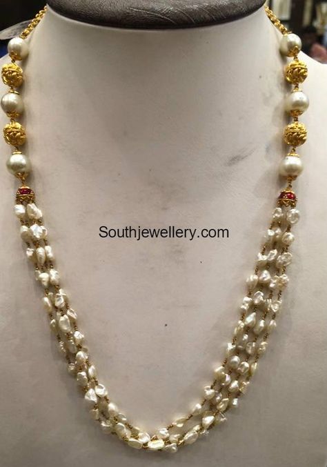 Pearls Mala Pearls Mala Jewellery Designs, Pearls Mala, Boy Jewelry, Latest Indian Jewellery, Temple Necklace, Jewellery Beads, 22 Carat Gold Jewellery, Couples Rings, Pearl Mala