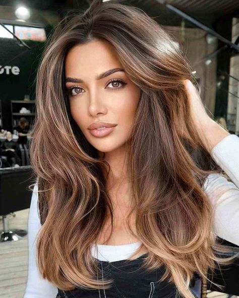 22 Incredible Balayage Dark Brown Hair Colors to Steal Light Brunette Summer Hair 2024, 2024 Long Hair Trends, Spring Brunette Hair Color, Spring Hair Color Trends, Rambut Brunette, Spring Hair Color, Brown Hair With Blonde Highlights, Spring Hair, Brunette Balayage Hair