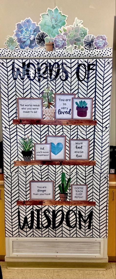 Counseling Office Design School, Counseling Office Door Decor, Nurse Educator Office Decor, Decorating Patio With Plants, School Office Themes, Therapeutic Classroom Decor, Boho Counselor Office, Boho School Office, Plant Door Decorations Classroom