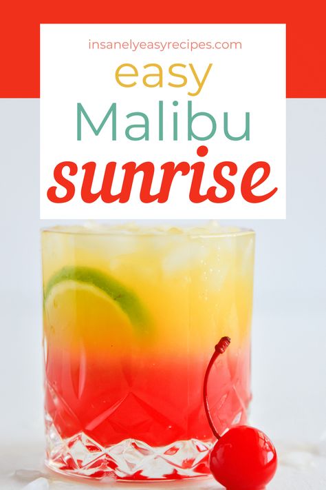 Malibu Sunrise Cocktail, Malibu Sunrise Recipe, Drinks To Make With Malibu, Fruity Summer Drinks, Malibu Sunrise, Easy Fall Dinner Recipes, Malibu Cocktails, Easy Mixed Drinks, Easy Fall Dinners