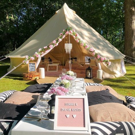 Canvas Tent Camping, Bell Tent Glamping, Yurt Camping, Yurt Tent, Canvas Bell Tent, Tenda Camping, Glamping Party, Diy Tent, Bubble Tent