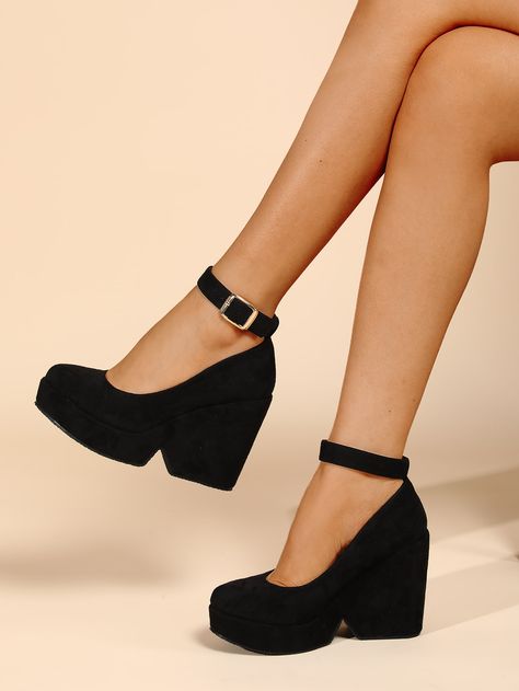 Comfy Office, Women Wedges, Womens Mary Janes, Mary Jane Shoes Womens, Fancy Shoes, Ankle Strap Wedges, Strap Wedge, Chunky High Heels, Stylish Sandals